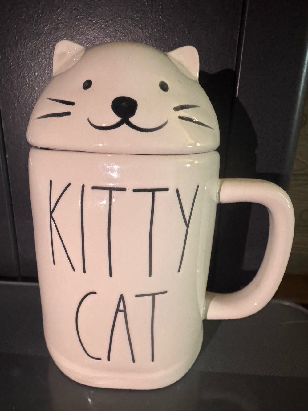 Rae Dunn KITTY CAT Mug with Cat Lid Halloween/Fall Cat Lover Coffee Mug
